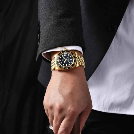 Ceas Automatic PAGANI DESIGN PD-1662 Gold Black GMT, Pearl DG5833, Safir, 100M, 40mm [2]