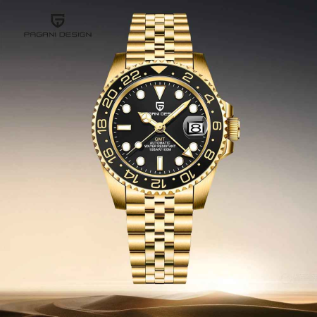 Ceas Automatic PAGANI DESIGN PD-1662 Gold Black GMT, Pearl DG5833, Safir, 100M, 40mm [1]