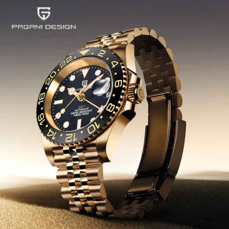 Ceas Automatic PAGANI DESIGN PD-1662 Gold Black GMT, Pearl DG5833, Safir, 100M, 40mm [4]