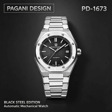 Ceas Automatic PAGANI DESIGN PD-1673 Black, Miyota 8215, Safir, Oțel, 100M, 40mm [3]
