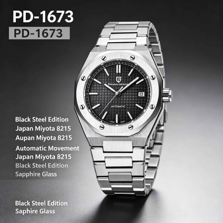 Ceas Automatic PAGANI DESIGN PD-1673 Black, Miyota 8215, Safir, Oțel, 100M, 40mm [2]