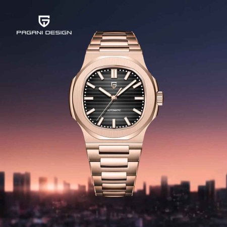 Ceas Automatic PAGANI DESIGN PD-1728 Rose Gold Black, Seagull ST16, Safir AR, 100M, 40mm [5]
