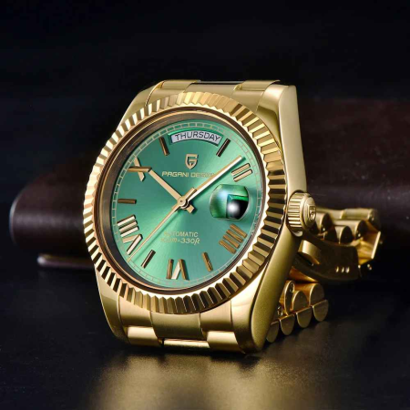 Ceas Automatic PAGANI DESIGN PD-1752 Gold Green Day-Date, Seagull ST16, Safir, 100M, 36mm [5]