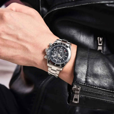 Ceas Automatic PAGANI DESIGN PD-1777 Silver Black Skeleton, HZ2196G, Safir, 100M, 40mm [4]