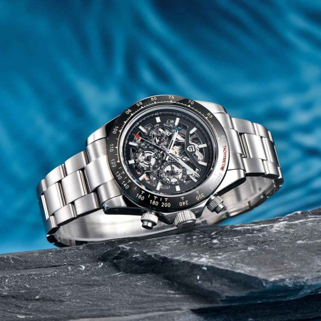 Ceas Automatic PAGANI DESIGN PD-1777 Silver Black Skeleton, HZ2196G, Safir, 100M, 40mm [2]
