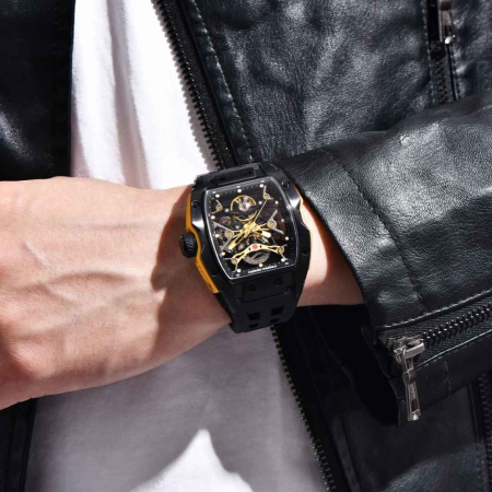 Ceas Automatic PAGANI DESIGN PD-YS018 Black Gold Skeleton, Safir, 42mm, 50M [1]