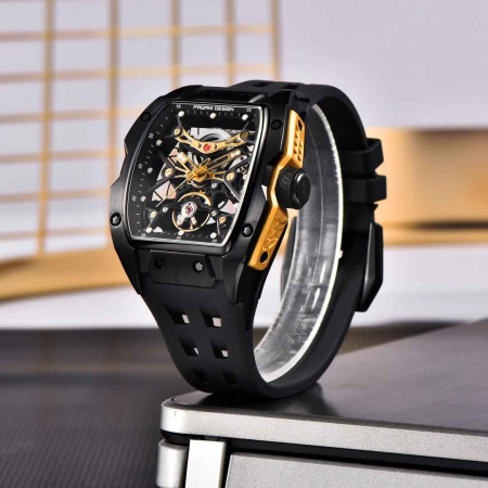 Ceas Automatic PAGANI DESIGN PD-YS018 Black Gold Skeleton, Safir, 42mm, 50M [4]
