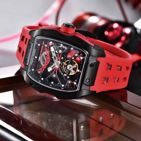 Ceas Automatic PAGANI DESIGN PD-YS018 Black Red Skeleton, Safir AR, 42mm, 50M [4]