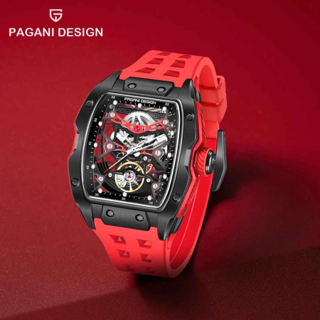 Ceas Automatic PAGANI DESIGN PD-YS018 Black Red Skeleton, Safir AR, 42mm, 50M [1]