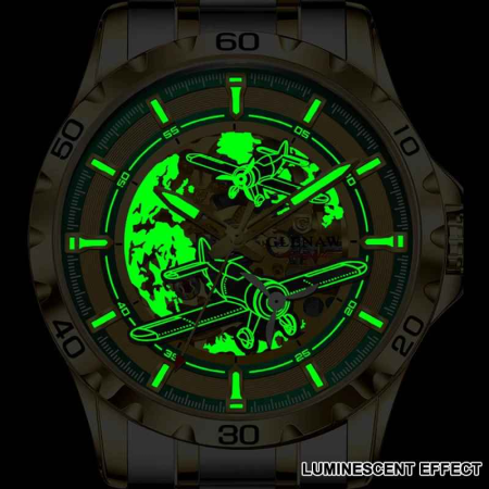 Ceas Automatic Skeleton Bărbați, Glenaw, Design Luxury din Oțel Inoxidabil, 43mm, Rezistent la Apă 3ATM, Curea Metalică [5]
