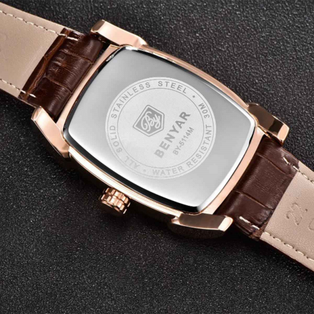 Ceas bărbătesc BENYAR BY-5114M, quartz PE47, cadran dreptunghiular 41,7 mm, curea din piele, geam Hardlex [1]