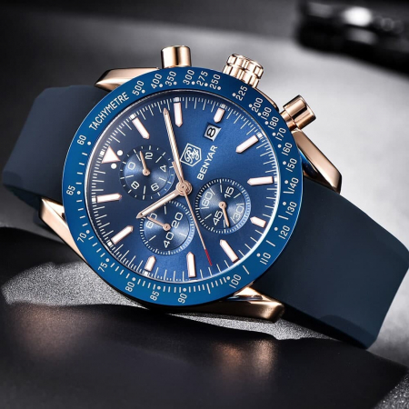 Ceas barbatesc Benyar C1404, Casual, Cronograf, Analog, Curea din silicon [2]