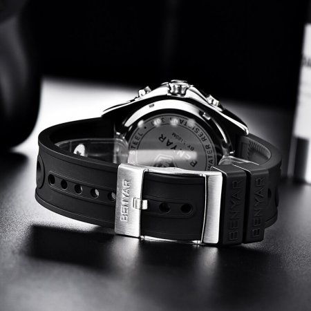 Ceas barbatesc Benyar Casual Quartz Analog Silicon Afisare data Cronograf [1]
