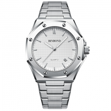 Modele noi - Ceas barbatesc, BinBond, Quartz, Analog, Fashion, Casual, Elegant, Business, Argintiu Alb