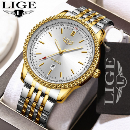 Ceas barbatesc, Lige, Quartz, Analog, Fashion, Casual, Business, Argintiu Auriu Alb [3]