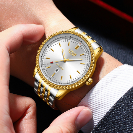 Ceas barbatesc, Lige, Quartz, Analog, Fashion, Casual, Business, Argintiu Auriu Alb [1]