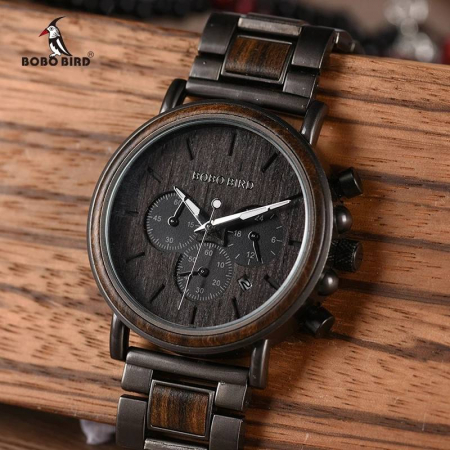 Ceas barbatesc Bobo Bird Quartz Analog Business Din lemn Maro [3]