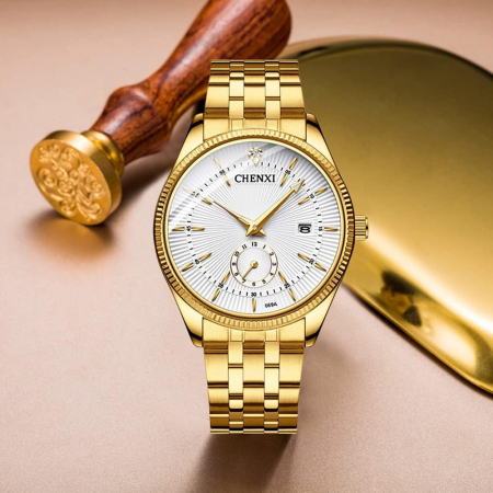 Ceas barbatesc Chenxi Casual Clasic Fashion Business Quartz Auriu [3]