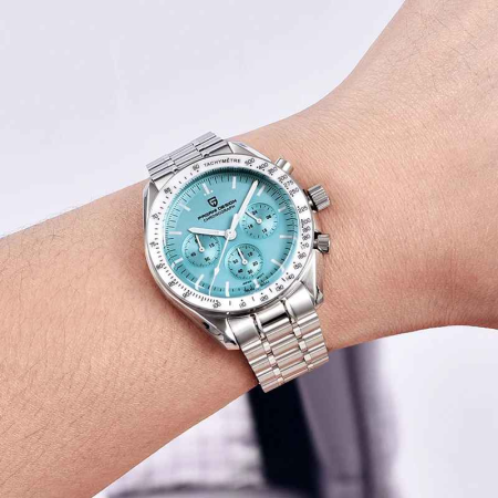Ceas bărbătesc cronograf PD-1701 V6, cadran albastru ice blue, 40mm, mecanism Seiko VK63, sticlă safir, oțel inoxidabil, 100M [5]