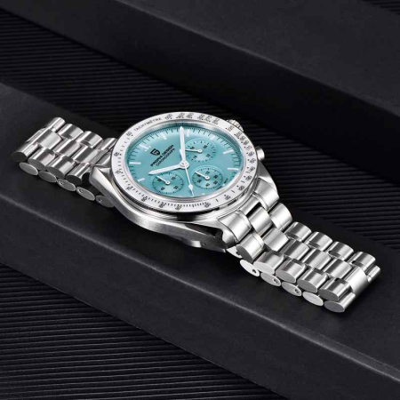 Ceas bărbătesc cronograf PD-1701 V6, cadran albastru ice blue, 40mm, mecanism Seiko VK63, sticlă safir, oțel inoxidabil, 100M [4]
