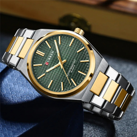 Ceas barbatesc Curren Casual Analog Quartz Business Fashion Indici luminosi Auriu/Verde [4]