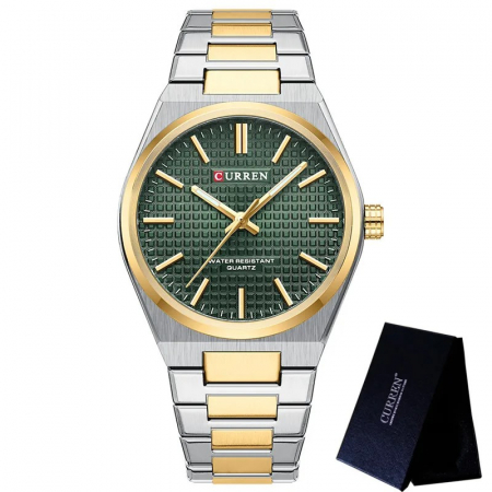 Ceas barbatesc Curren Casual Analog Quartz Business Fashion Indici luminosi Auriu/Verde [2]