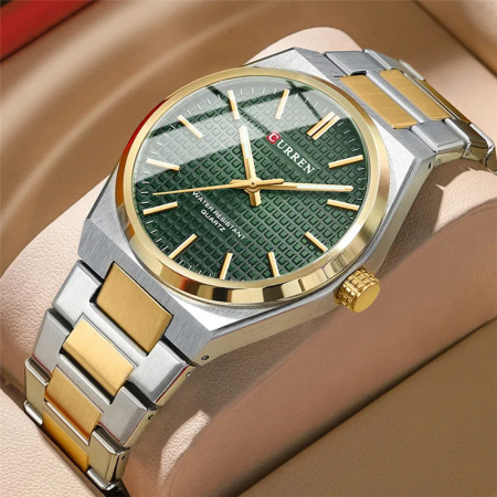 Ceas barbatesc Curren Casual Analog Quartz Business Fashion Indici luminosi Auriu/Verde [1]