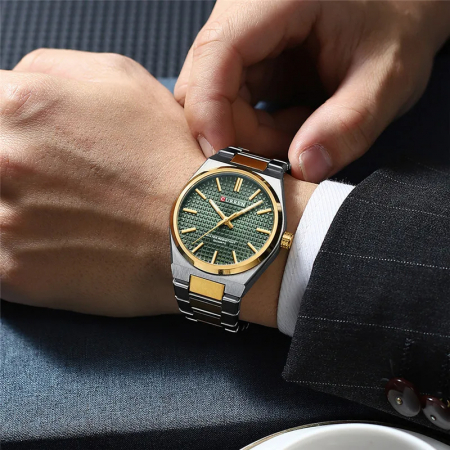 Ceas barbatesc Curren Casual Analog Quartz Business Fashion Indici luminosi Auriu/Verde [5]