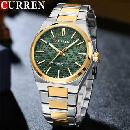 Ceas barbatesc Curren Casual Analog Quartz Business Fashion Indici luminosi Auriu/Verde [3]