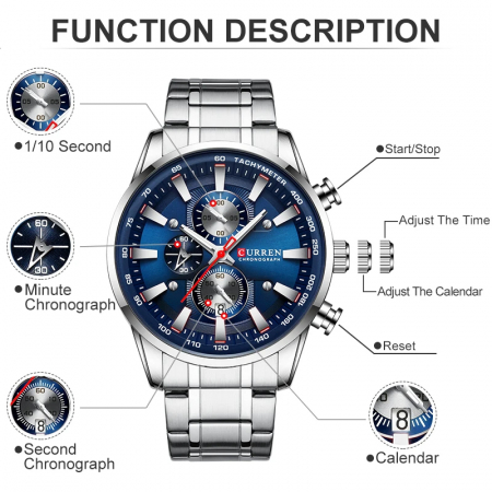 Ceas barbatesc Curren Elegant Casual Quartz Fashion Argintiu/Albastru [6]