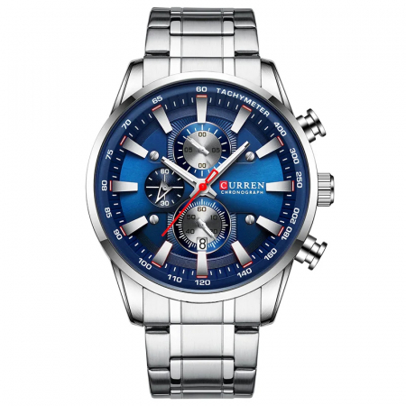 Ceasuri barbatesti - Ceas barbatesc Curren Elegant Casual Quartz Fashion Argintiu/Albastru
