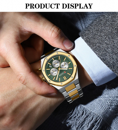 Ceas barbatesc Curren Quartz Analog Fashion Elegant Argintiu/Verde [3]