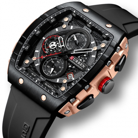 Ceas barbatesc Curren Sport Casual Quartz Analog Silicon Cronograf Rosu [0]