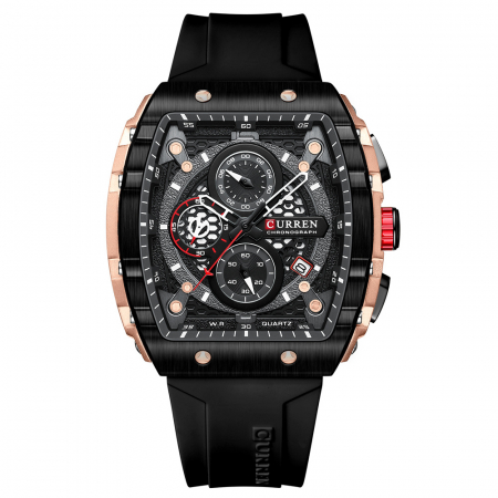 Ceas barbatesc Curren Sport Casual Quartz Analog Silicon Cronograf Rosu [1]