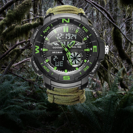 Ceas barbatesc de mana,  ADDIESDIVE, Stil Militar, Army, Cremene foc, Busola, Paracord, Fluier [1]