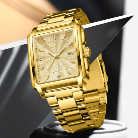 Ceas barbatesc, Lige, Analog, Quartz, Elegant, Casual, Business, Auriu [5]
