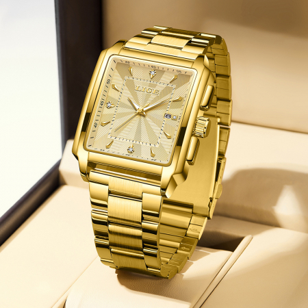 Ceas barbatesc, Lige, Analog, Quartz, Elegant, Casual, Business, Auriu [1]