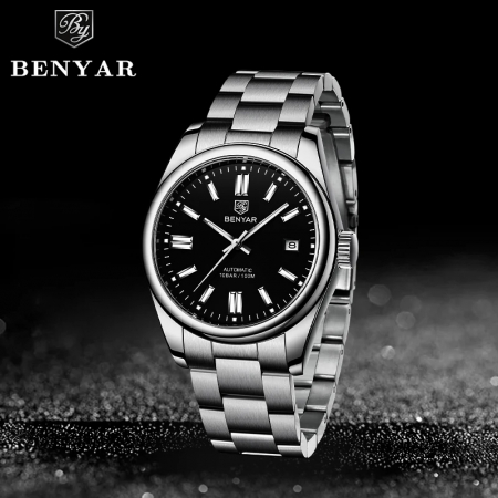 Ceas barbatesc de mana Benyar Mecanic Automatic Analog 10 ATM Argintiu Negru [6]