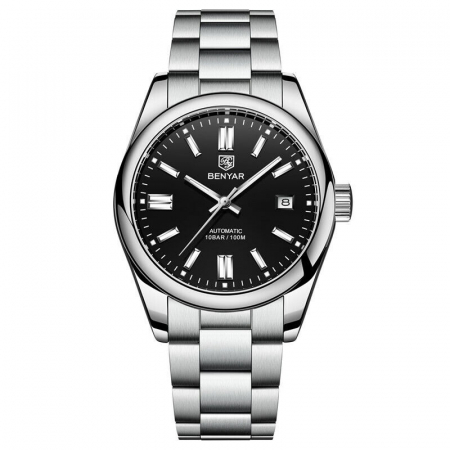 Ceasuri barbatesti - Ceas barbatesc de mana Benyar Mecanic Automatic Analog 10 ATM Argintiu Negru