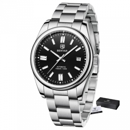 Ceas barbatesc de mana Benyar Mecanic Automatic Analog 10 ATM Argintiu Negru [1]