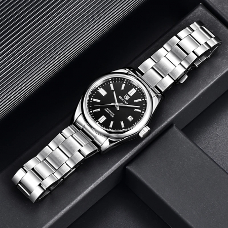 Ceas barbatesc de mana Benyar Mecanic Automatic Analog 10 ATM Argintiu Negru [5]