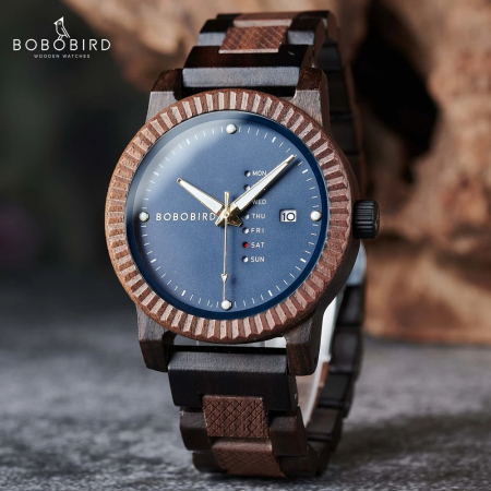 Ceas barbatesc de mana Bobo Bird Quartz Analog Lemn Bambus Data Calendar [2]
