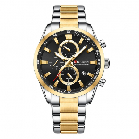 Ceasuri barbatesti - Ceas barbatesc de mana Curren Cronograf Quartz Analog Casual Elegant Fashion Auriu/Negru