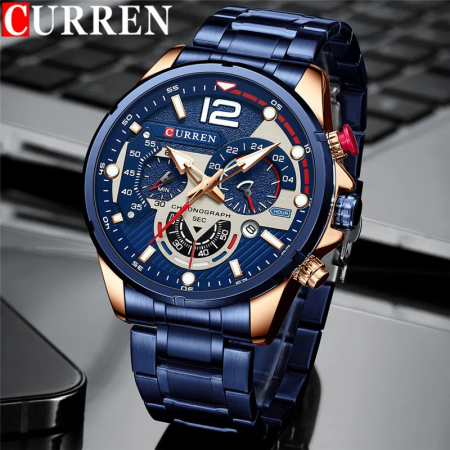 Ceas barbatesc de mana Curren Elegant Cronograf Quartz Analog Luxury Casual Albastru [5]
