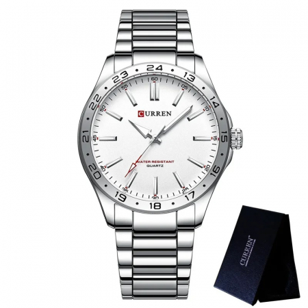 Ceas barbatesc de mana Curren Sport Quartz Fashion Simplu Argintiu Alb [5]