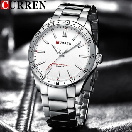 Ceas barbatesc de mana Curren Sport Quartz Fashion Simplu Argintiu Alb [2]