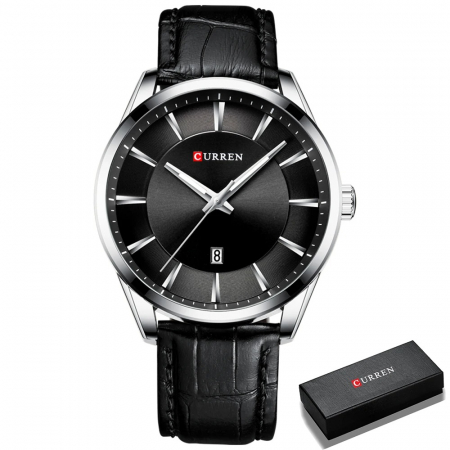Ceas barbatesc de mana Curren Quartz Fashion Simplu Piele Negru Argintiu [6]