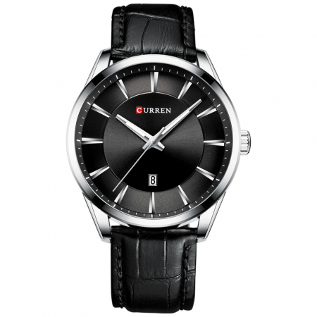 Modele noi - Ceas barbatesc de mana Curren Quartz Fashion Simplu Piele Negru Argintiu
