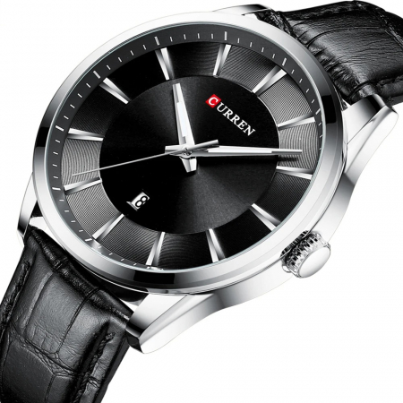 Ceas barbatesc de mana Curren Quartz Fashion Simplu Piele Negru Argintiu [1]