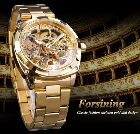 Ceas barbatesc de mana Forsining Mecanic Automatic Luxury Elegant Clasic Retro Fashion Auriu [2]